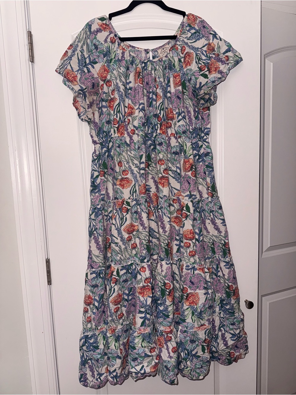 St. John’s Bay Floral Tiered Cotton Maxi Dress - White with Multi-Color Print